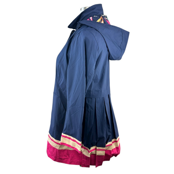 Chico's Hooded Rain Jacket Pleated Back Striped Hem Full Zip Navy Sz 2 US 12/14 - Picture 8 of 15